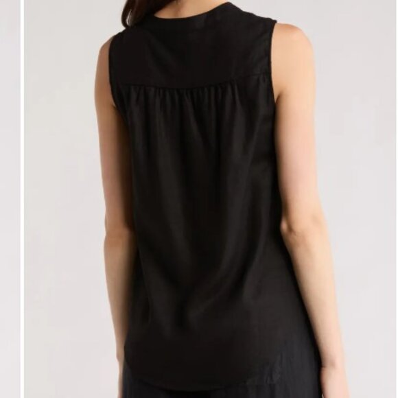 Vince Camuto Rich Black Linen Blend V-Neck Tank Top Sleeveless Blouse M NWT - Picture 10 of 10